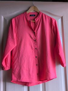 Vibrant Coral Mandarin Collar Shirt