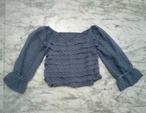 Bluish Cute Crop Top Chiffon