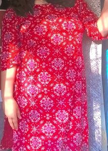 Red & Pink Printed Kurta