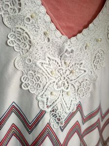 V Neck Floral Print Embroided Top