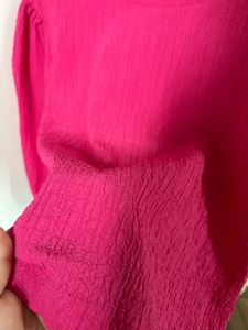Hot Pink Textured Puff Sleeve Top