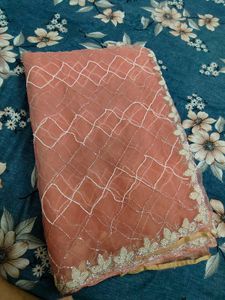 Premium peach organza handwork saree