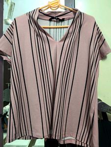 Pink Striped V-Neck Top