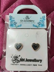 Heart-Shaped Black Enamel Earrings