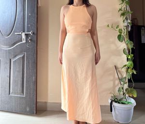 Peach Cutout Halter Maxi Dress