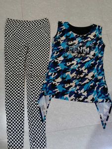 Camouflage Tunic Top &amp; Checkered Pants Set
