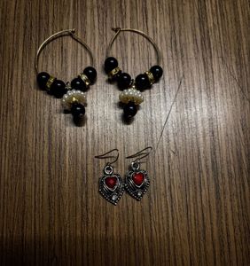 Beaded & Heart Drop Earrings Set
