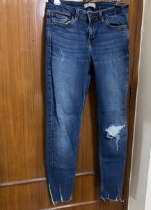 Zara Basic Blue Ripped Denim Jeans