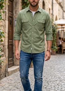 Men's Olive Green Western Shirt
