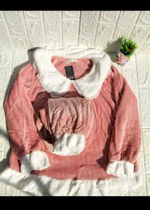 Cute Pink Plush Pajama Set
