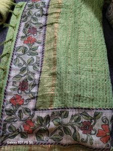 Green Saree with Floral Blouse