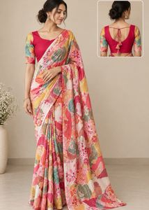 Vibrant Floral Print Saree