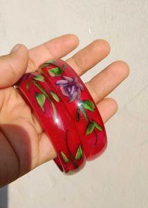 Vibrant Red Floral Bangles