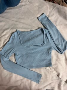 Cute Light Blue Long Sleeve Crop Top