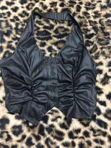 Ruched Y2k Black Halter Neck Crop Top