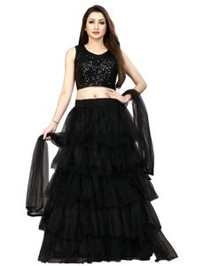 Elegant Black Ethnic unstitched lehenga choli