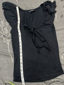 Black Tie-Front Cap Sleeve Top