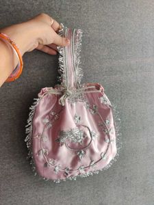 Pink Potli Bag with Mirror Work