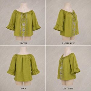 Green Embroidered Peasant Blouse