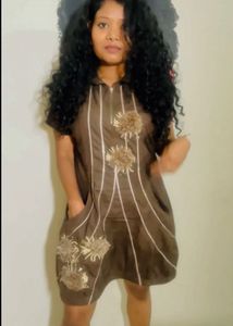 Brown Grunge Y2K Dress with Ruffle Collar
