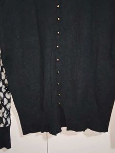 Black Sweater Top With Net Sleeves
