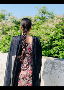 Sheer Black Dupatta with Floral Print