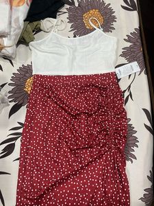 Chic Red Heart Print Ruched Midi Skirt Set