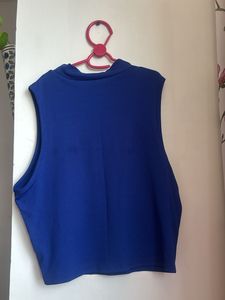 Blue Sleeveless Mock Neck Top