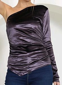 One - Shoulder Full Sleeve Side Ruched Fitted Top