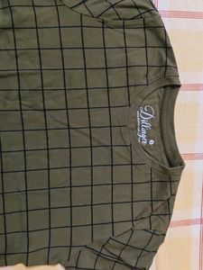 Olive Green Grid Print T-Shirt