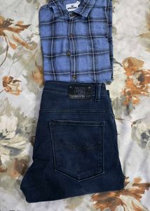 Men's Blue Check Shirt & Dark Jeans Set
