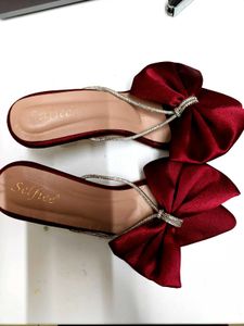Burgundy Bow Slide Sandals