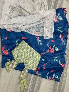 Blue Floral Skirt set