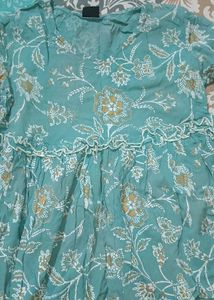 Blue Floral Print Cotton Top