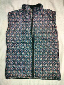 Navy Blue Color Floral Print Half Jacket For Women