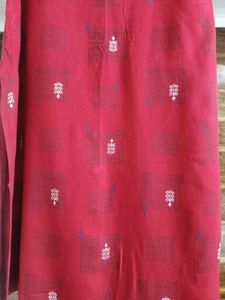 Red Cotton Blend Kurta