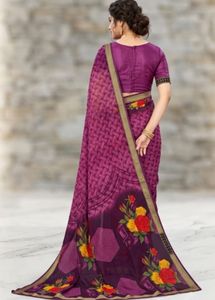 Beautiful Purple Floral Print Saree
