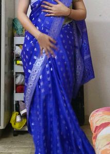 Elegant Blue Saree with Intricate Weave