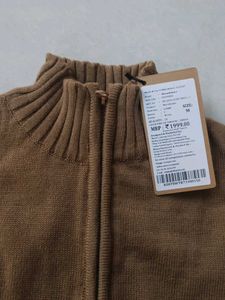 Men's Brown Zip-Up Knit Sweater