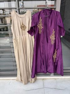 Hand zardozi Embroidered Purple and Beige Kurta Se