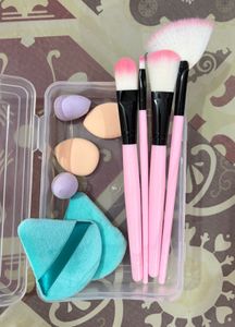 💕 Pink Makeup Brush Set with Beauty Blender