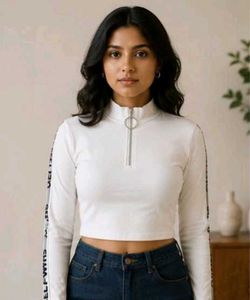 White Crop Top with "SELFWHO" Print