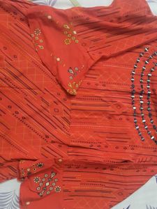 Vibrant Orange Printed Kurta