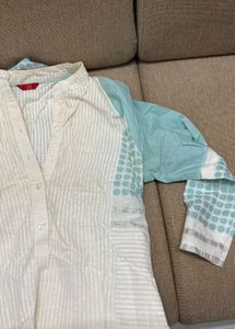 Women's White &amp; Blue Kurta