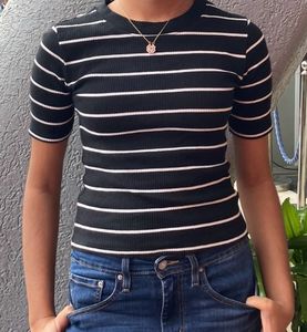 Black and White striped fitted top