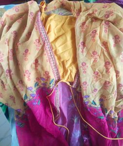 Yellow Kurta Set with Floral Print Shrug