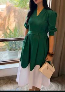 Elegant Green & White Midi Dress