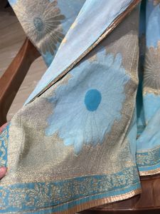 Beautiful Blue Saree with Gold Motifs