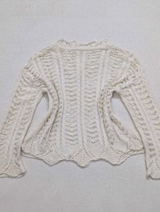 Y2K White Open-Knit Long Sleeve Top ✨