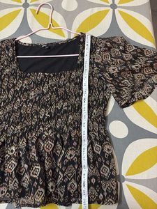 Chic Smocked Black Print Top
